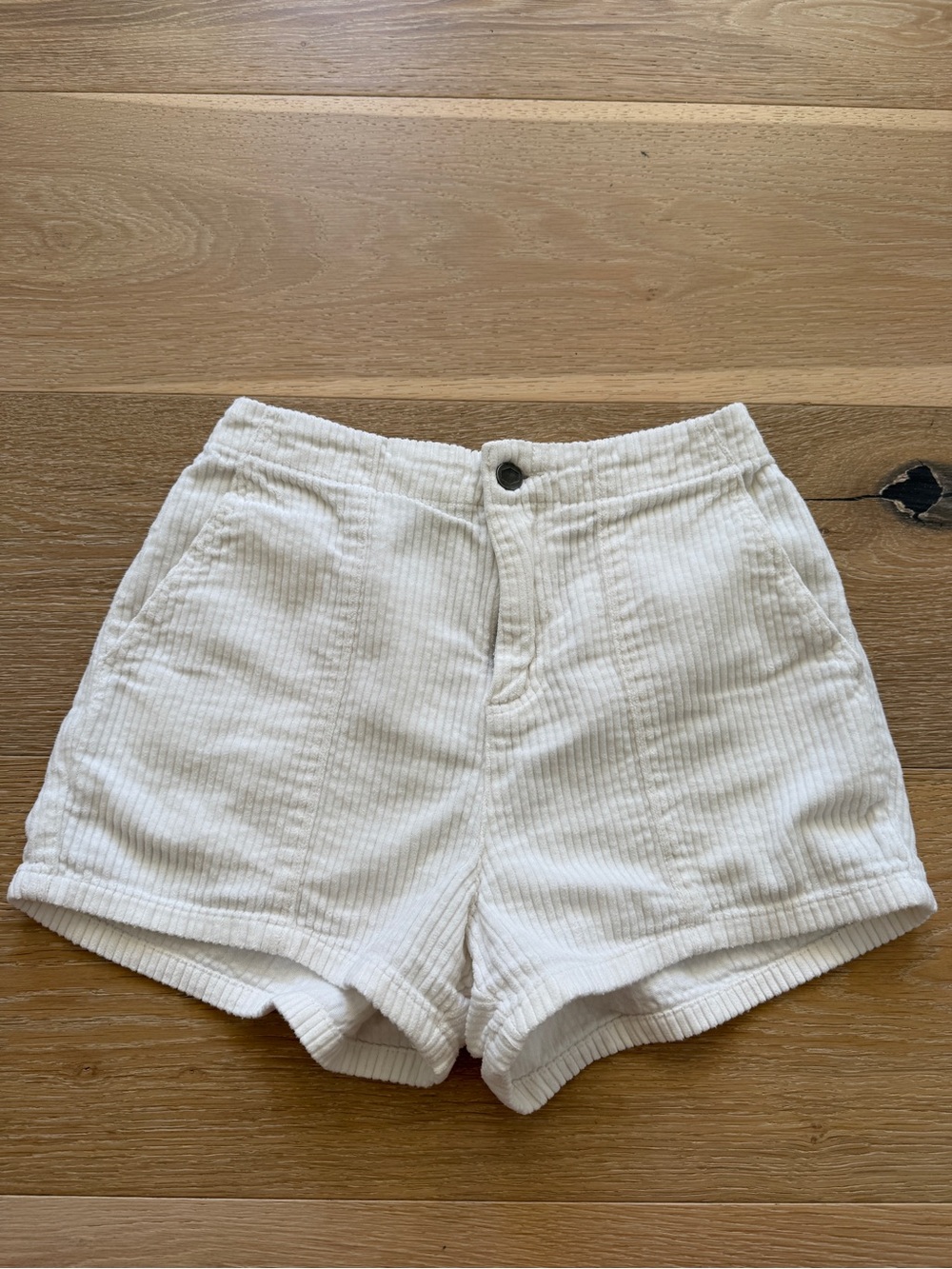Women's White Corduroy High-Waist Shorts